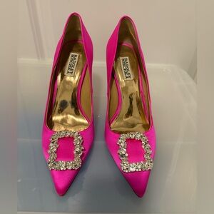 Badgley Mischka Pink Satin Heels with Sparkling Buckle
